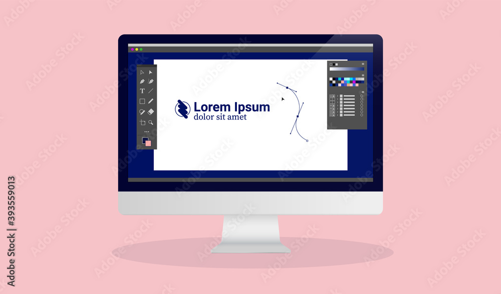 Poster Graphic design work on desktop computer - Screen with unbranded design software and user interface.  Design profession concept.
