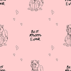 Vector stock seamless pattern Best Mom Ever on light pink background.