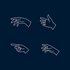 Collection of icons for women's hands. Drawn in the Scandinavian linear style. Beautiful minimalistic illustrations of women's hands with various gestures. For your design and brand. Vector