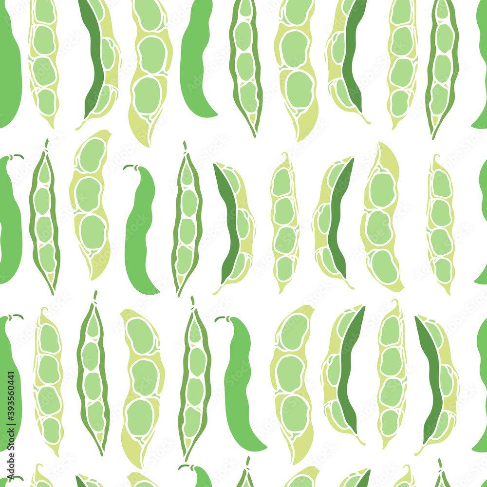 Wall mural seamless pattern of pods of green young peas on a white background