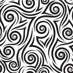 Obraz premium black graceful smooth lines corners and spirals on a white background vector seamless pattern.Abstract texture waves or swirl ornament