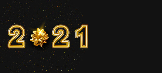 Christmas, New year, Party, birthday, celebrate decoration. Numbers with gold bow. 2021 New year.