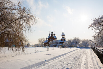 Winter landscape with an Orthodox Church.