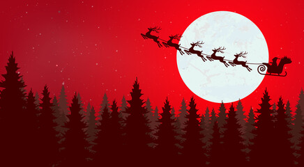 Santa Claus with reindeer fly high