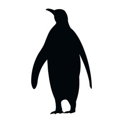 Isolated silhouette of a standing penguin king who raised his wings