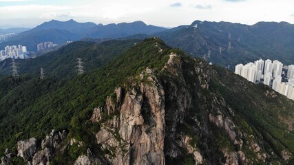 Lion rock landscape with the hong kong kowloon cityscape with gloomy weather