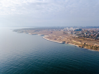 Fototapeta na wymiar Drone view of black sea coast resort at sunny day