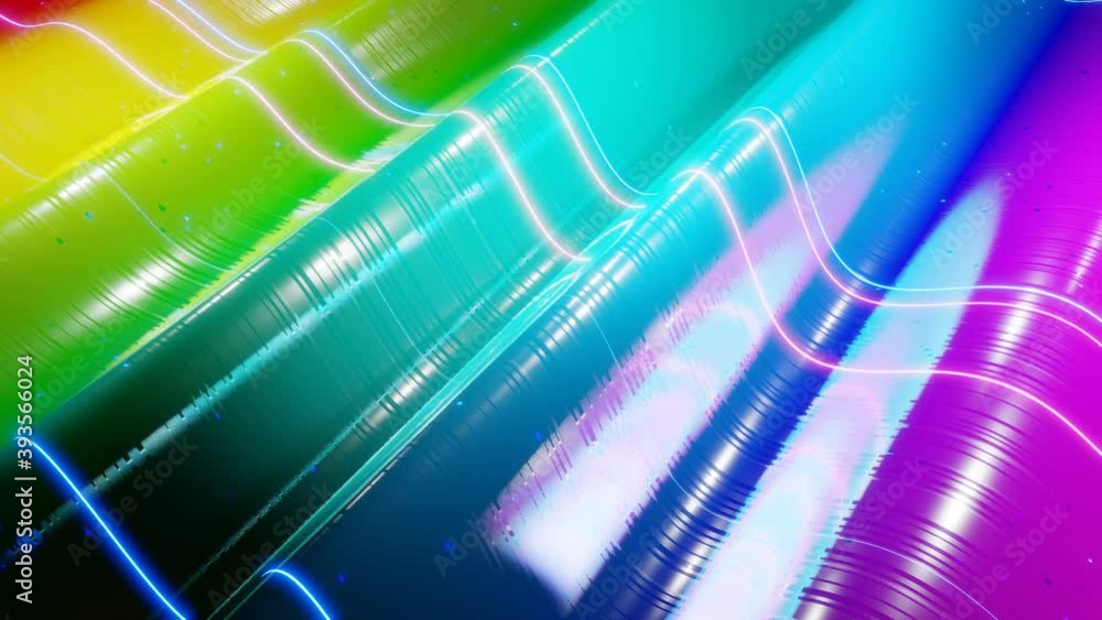 Poster abstract 3d surface with beautiful waves, luminous sparkles and bright color gradient, colors of rai