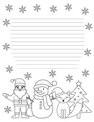 Christmas greeting card. Christmas letter. Coloring page.