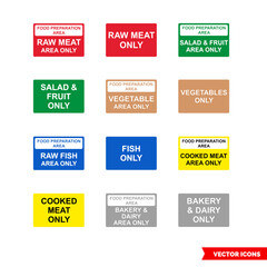 Food safety colour coded signs icon set of color types. Isolated vector sign symbols. Icon pack.