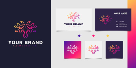 Deer head logo design with leaf ornament in colorful gradient concept