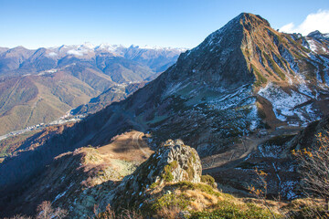 Caucasian Mountains. View from a vantage point 2200 m height on Krasnaya Polyana, Russia