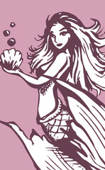 Poster illustration of a mermaid - digital artwork for wall decoration or wallpaper