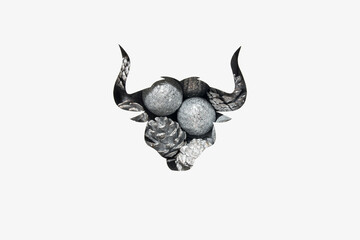 2021 symbol bull. Happy new  year card. Greeting card. Chinese Zodiac. Lunar horoscope sign in paper cut style. paper cut bull. taurus silhouette
