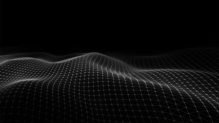 Digital dynamic wave of particles. Vector abstract futuristic background. Big data visualization.