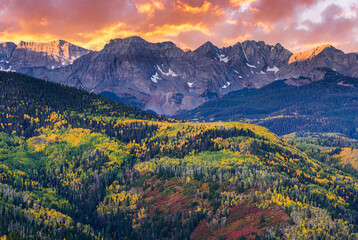 Dramatic Autumn Sunrise on the Dallas Divide in the San Juan Mountains of Colorado.