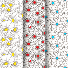 Seamless pattern set with flowers, Vector pattern set, Pattern set with white flower, Beautiful flower pattern set