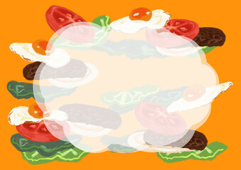 サンドイッチ、ハンバーガーの具　ポスター素材　エッグトマトオニオンレタスバーガー
