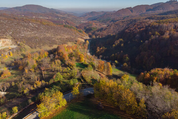 Autumn colors above the Romanian village, in Gorj county