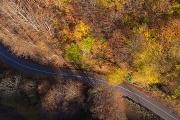 Aerial view of beautiful, colorful mountain road 