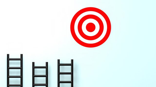 Se demarquer des autres concurrents en atteignant directement l'objectif. M&eacute;taphore conceptuelle bas&eacute;e sur des &eacute;chelles et une cible. Rendu 3D.
