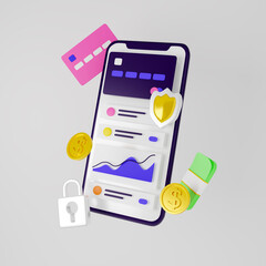 Online banking. Concept of mobile payments, personal data protection. 3d render