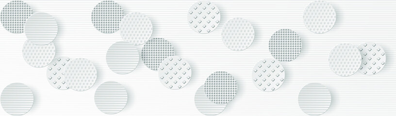 Light geometric layered banner. Round shapes on the white embossed background. Vector EPS10