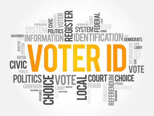 Voter ID word cloud collage , social concept background