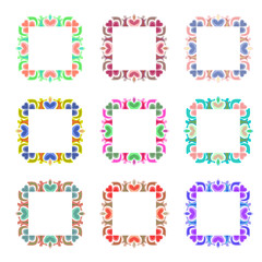 Set of beautiful frames with hearts. Multicolored vintage square frames on a white background. Great for invitations, flyers, menus, brochures, cards, wallpapers, decoration, etc.