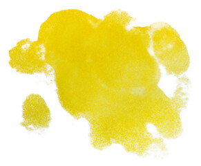 Watercolor yellow blot banner background element on white background.