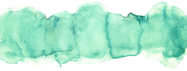 Obraz premium Watercolor green stain stripe banner background element on white background.