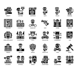 Set of Law and Justice thin line and pixel perfect icons for any web and app project.