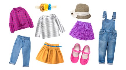 Fashion  colorful child girl's clothing,bright collection of kid's apparel,baby garment set,collage...
