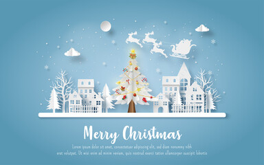 Christmas postcard with Santa Claus and reindeer coming to town © NuTz