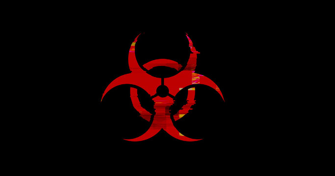 Modern glitch transition with biohazard warning symbol