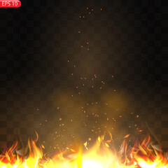 Realistic burning fire flames vector effect with transparency for design