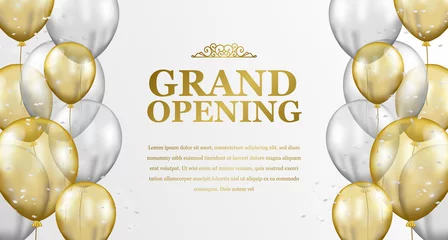 Fotobehang Grand opening elegant luxury with flying 3d golden and silver transparent balloon party celebration © andinur
