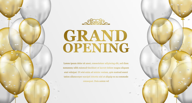 Grand opening elegant luxury with flying 3d golden and silver transparent balloon party celebration