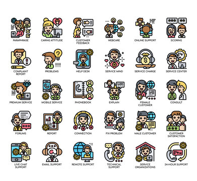 Set of Customer Support thin line and pixel perfect icons for any web and app project.
