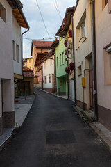 Narrow street in the historic district of Sarajevo. Bosnia and Herzegovina