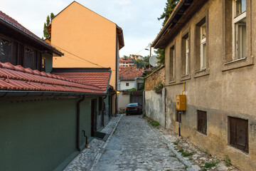 Narrow street in the historic district of Sarajevo. Bosnia and Herzegovina