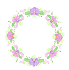 Vintage Round wreath watercolor orchid elements with flowers and leaves