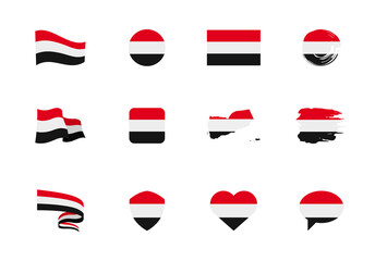 Flags of Yemen - flat collection. Flags of different shaped twelve flat icons.