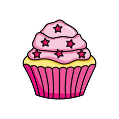 pink cupcake with stars chips, colorful design