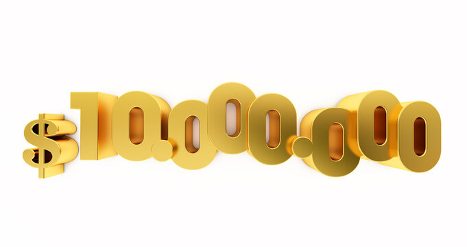 3D render of a golden 10000000 dollars. 10m dollars, 10m$