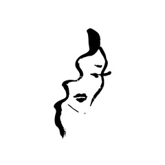 Fototapeta premium Template logo for beauty products. Abstract girl painted by rough dry brush. Vector illustration.