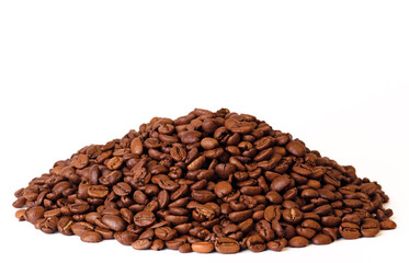 Black coffee beans arabica rabusta with a slide