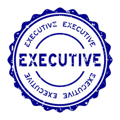 Grunge blue executive word round rubber seal stamp on white background