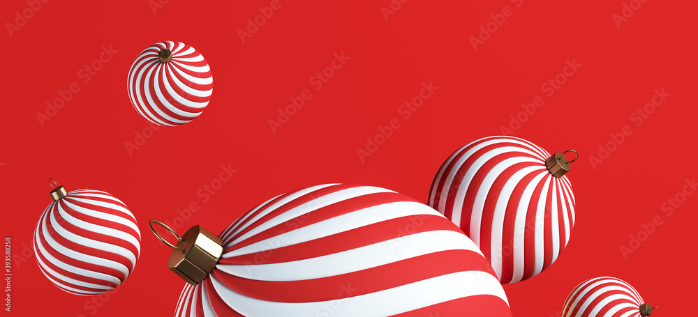 Poster minimal abstract background for christmas and new year concept. red stripe christmas bauble on red b