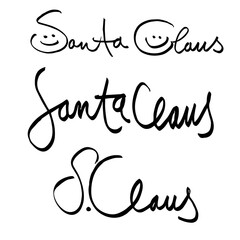 Autograph Of Santa Claus. A set of handwritten signatures. For a postcard, letter, or sticker. Vector illustration